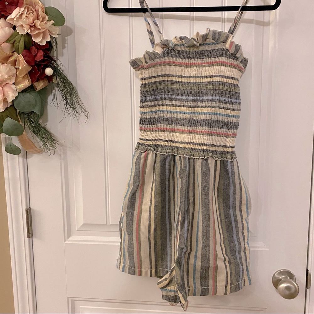 Ci Sono Linen Striped Elasticated/Smocked Romper